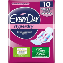 EveryDay Hyperdry Maxi Night Ultra Plus Σερβιέτες με Φτερά για Αυξημένη Ροή 7 Σταγόνες 10τμχ