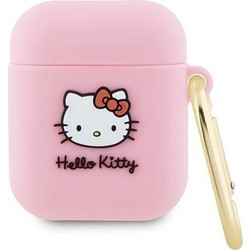 Hello Kitty 3D Kitty Head Θήκη Σιλικόνης με Γάντζο για Apple AirPods 1 / 2 Λευκή