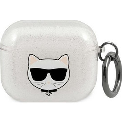 Karl Lagerfeld Choupette Head Θήκη Σιλικόνης με Γάντζο για Apple AirPods 3 Ασημί