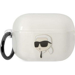 Karl Lagerfeld Ikonik Karl Lagerfeld Θήκη Σιλικόνης με Γάντζο για Apple AirPods Pro 2 Λευκή Διαφανής