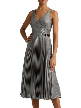 Lauren Ralph Lauren Midi Καλοκαιρινό Φόρεμα για Γάμο / Βάπτιση Κρουαζέ Ασημί 253919399001