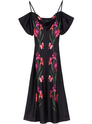 Ted Baker Lucern Midi Καλοκαιρινό Καθημερινό Φόρεμα Floral Μαύρο 275599