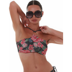 Bluepoint Secret Garden Bikini Top Μπουστάκι Floral Μαύρο Κόκκινο 25066014-02