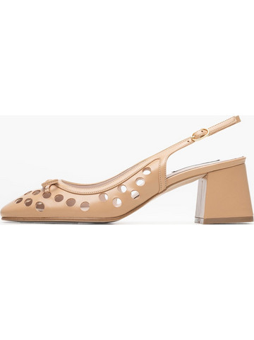 Mortoglou Γόβες Slingback Δερμάτινες με Χοντρό Χαμηλό Τακούνι Nude 2548.51652