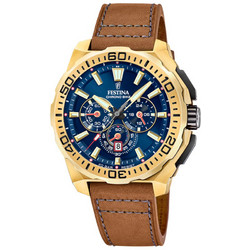 Festina Ανδρικό Ρολόι Χρονογράφος με Καφέ Δερμάτινο Λουράκι F20728/1