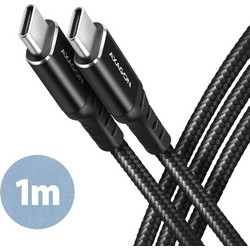Axagon Braided USB-C to USB-C 60W 1m Black BUCM-CM10AB