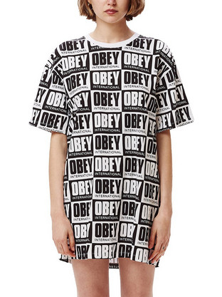Obey Mini Καλοκαιρινό Καθημερινό Φόρεμα Λευκό Μαύρο 401500329-BKWT