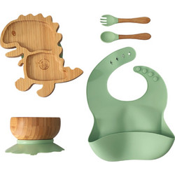 QueenMother Σετ Φαγητού Bamboo/Σιλικόνη Dinos Green Mint 5τμχ
