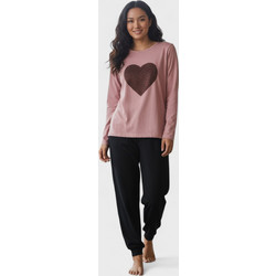 Cherry Σετ Γυναικείες Πιτζάμες Χειμωνιάτικες Βαμβακερές Ροζ Μαύρες CHR262623
