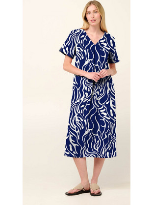Vamp Midi Καλοκαιρινό Καθημερινό Φόρεμα Μεταξωτό Royal Blue 22399