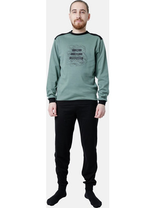 Dreams Χειμωνιάτικες Ανδρικές Πιτζάμες Fleece Χακί Μαύρες 2578103