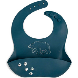 Filibabba Bear Αδιάβροχη Σαλιάρα Σιλικόνης με Κουμπί & Τσέπη Navy Μπλε