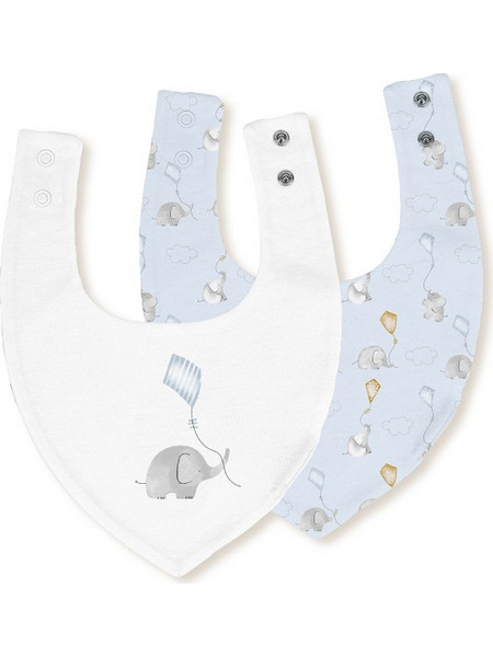 Interbaby Elephant Σετ Σαλιάρες Μπαντάνα Υφασμάτινες με Κουμπί Λευκή Γαλάζια 2τμχ