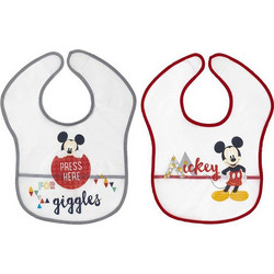 Interbaby Disney Mickey Σετ Αδιάβροχες Σαλιάρες Πλαστικές με Αυτοκόλλητο Γκρι Κόκκινη 2τμχ