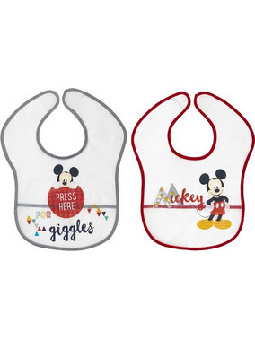 Interbaby Disney Mickey Σετ Αδιάβροχες Σαλιάρες Πλαστικές με Αυτοκόλλητο Γκρι Κόκκινη 2τμχ