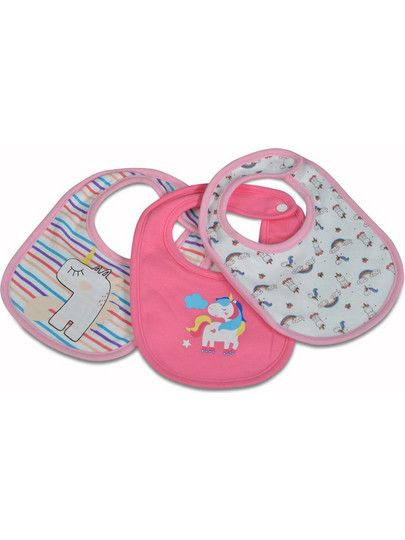 Cangaroo Magic Bib Kay Unicorn Σετ Σαλιάρες από 100% Βαμβάκι με Αυτοκόλλητο Λευκή Ροζ 3τμχ