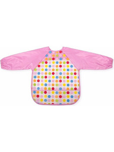 Interbaby Dots Αδιάβροχη Σαλιάρα Ποδιά Πλαστική με Αυτοκόλλητο Τσέπη & Μανίκια 6m+ Ροζ