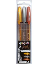 Zebra Glitter Σετ Στυλό Gel 1mm Πολύχρωμο με Glitter 3τμχ 1-50025