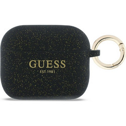 Guess Glitter Ring Θήκη Σιλικόνης με Γάντζο για Apple AirPods Pro 3 Μαύρη
