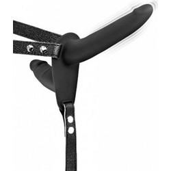 Fetish Tentation Harness Strap On με Διπλό Dildo 15.5cm & Δόνηση Μαύρο