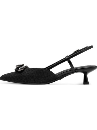 Tamaris Γόβες Slingback Δερμάτινες με Λεπτό Χαμηλό Τακούνι & Στρας Μαύρες 1-29512-46-043