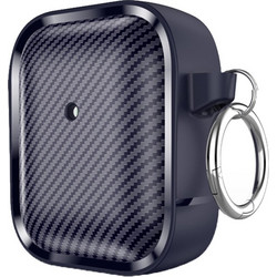 Sonique Carbon Brushed Θήκη Σιλικόνης με Γάντζο για Apple AirPods 1 / 2 Σκούρο Μπλε