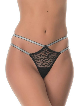 Milena By Paris Γυναικείο Sexy String με Δαντέλα Μαύρο Ασημί 7669