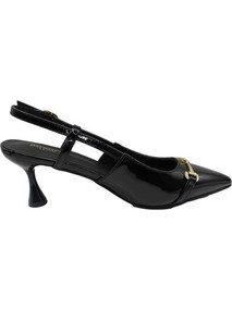 Adam's Γόβες Slingback Δερμάτινες με Λεπτό Χαμηλό Τακούνι Μαύρες 1-848-25037-27
