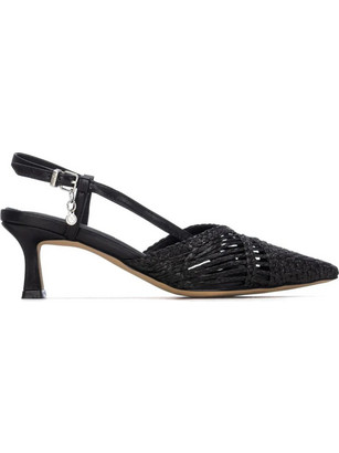 Xti Γόβες Slingback Δερμάτινες με Λεπτό Χαμηλό Τακούνι Μαύρες 145301