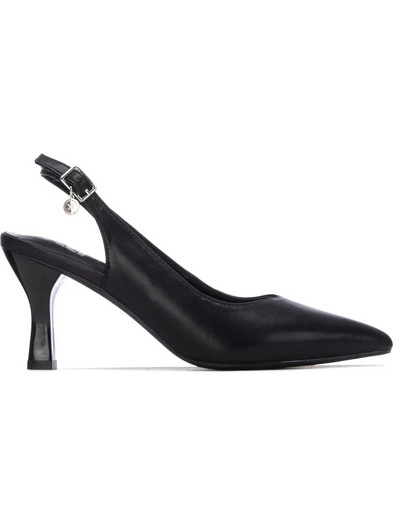 Xti Γόβες Slingback Δερμάτινες με Λεπτό Χαμηλό Τακούνι Μαύρες 145369