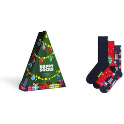 Happy Socks Χριστουγεννιάτικες Ανδρικές Κάλτσες Ψηλές Navy Μπλε Κόκκινες Μαύρες 3Pack P001739