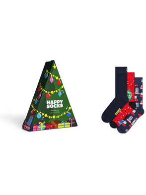 Happy Socks Χριστουγεννιάτικες Ανδρικές Κάλτσες Ψηλές Navy Μπλε Κόκκινες Μαύρες 3Pack P001739