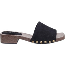 Envie Shoes Γυναικεία Πέδιλα Suede Μαύρα με Χοντρό Χαμηλό Τακούνι E43-23140-34