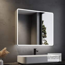 Luminor Kubi 80 Ορθογώνιος Καθρέπτης Μπάνιου Led με Ντουλάπι & Ράφι Αφής Ξύλινος Λευκός 460-4020