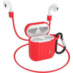 Hoco WB10 Σετ Θήκη Δερμάτινη με Γάντζο για Apple AirPods 1 / 2 Κόκκινη