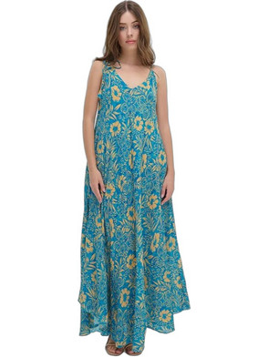 Inart Ble Maxi Καλοκαιρινό Καθημερινό Φόρεμα Floral Μπλε 5-41-100-0055