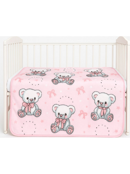 Cosmin Bear Κουβέρτα Κούνιας Βελουτέ 110x150 Ροζ 40001