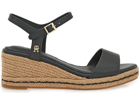 Tommy Hilfiger Καλοκαιρινές Γυναικείες Πλατφόρμες Χαμηλές Δερμάτινες Μαύρες FW0FW09340-BDS