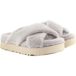UGG Fuzz Sugar Terry Cross Γυναικείες Παντόφλες Καλοκαιρινές Flatforms Γκρι 1126385-MGR