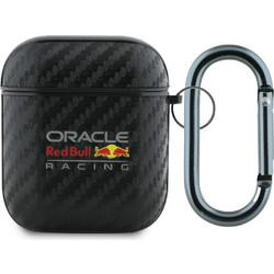 Red Bull PU Carbon Θήκη Σιλικόνης με Γάντζο για Apple AirPods Pro 1 / 2 Μαύρη