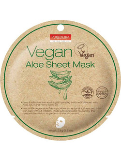 Purederm Vegan Aloe Sheet Μάσκα Προσώπου για Ενυδάτωση με Αλόη 23gr