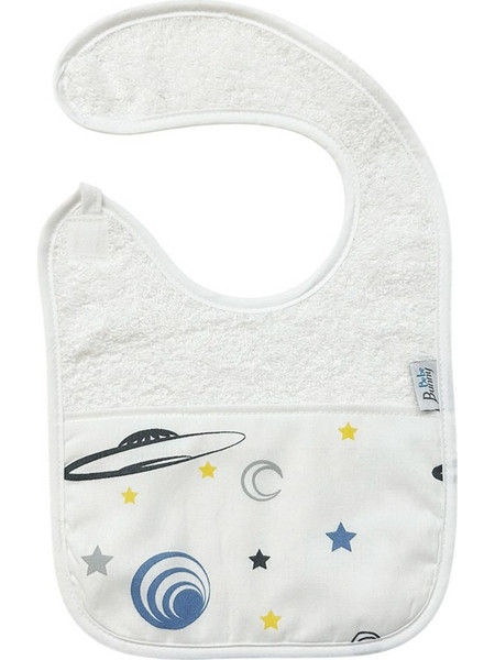 BunnyBebe Space Σαλιάρα από 100% Βαμβάκι με Αυτοκόλλητο Λευκή