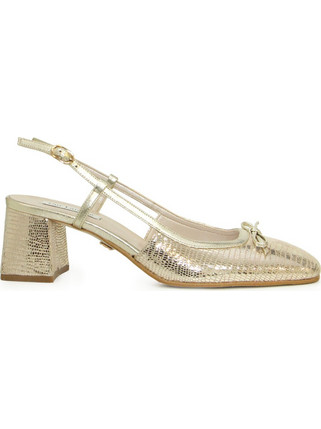 Guy Laroche Γόβες Slingback Δερμάτινες με Χοντρό Ψηλό Τακούνι Χρυσές 57380