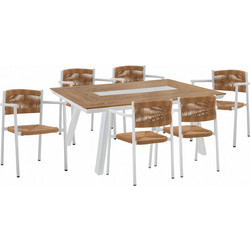 HomeMarkt Σετ Τραπεζαρία Κήπου Polywood 7τμχ Λευκό Καφέ HM5847.25
