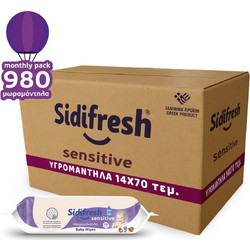 Sidifresh Sensitive Μωρομάντηλα Χωρίς Οινόπνευμα & Parabens με Χαμομήλι 14x70τμχ