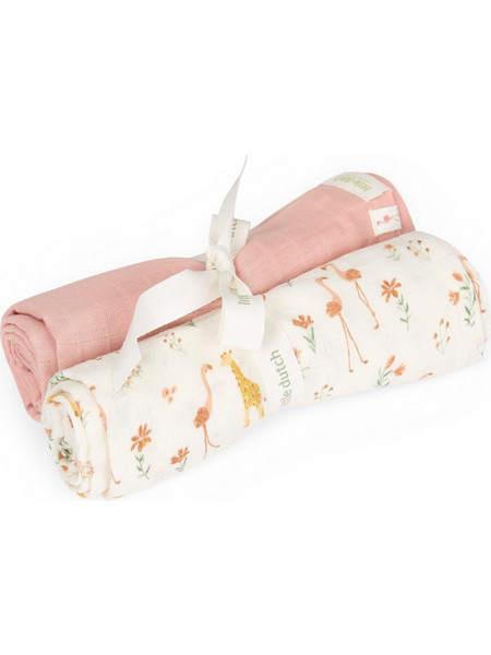 Little Dutch Blooming Safari Πάνες Αγκαλιάς από Μουσελίνα Λευκές Ροζ 70x70cm 2τμχ