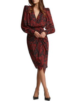 Lynne Midi Φόρεμα για Γάμο / Βάπτιση Floral Ντραπέ Μαύρο 0156-0511007-31