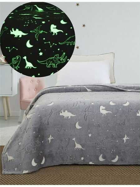 Palamaiki Jurassic Παιδική Κουβέρτα Fleece Δεινόσαυροι Φωσφοριζέ 160x220 Γκρι