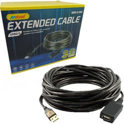 Andowl Q-T05F Καλώδιο USB-A Male 2.0 to USB-A Female 30m Black