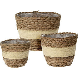 Zaros Σετ Κασπώ Καλάθια Ψάθινα Καφέ Μπεζ 15x14cm 3τμχ HE268